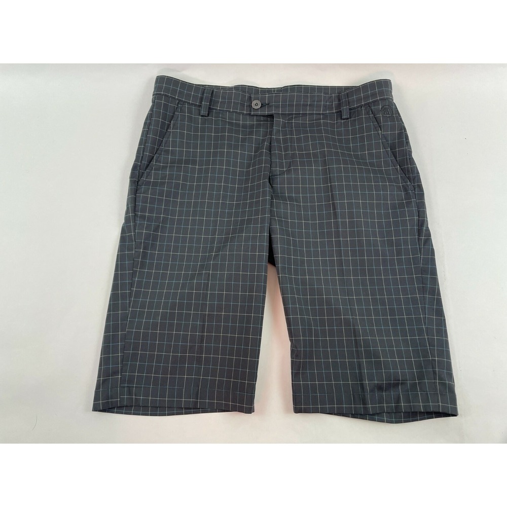 Abacus Chino Short Men's Size W34 Blue White Check Flat Front Mid Rise